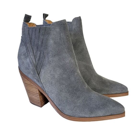 Marc Fisher Gray Suede Pointed Toe Western Block Heel Ankle Boot Size 8.5 - Picture 3 of 16